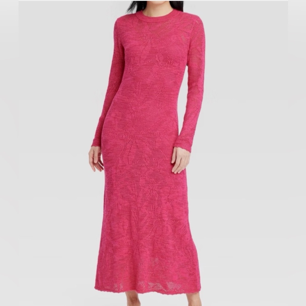 A New Day Pink Knit Women's Maxi Dress-Long Sleeve & Feminine Size Medium
